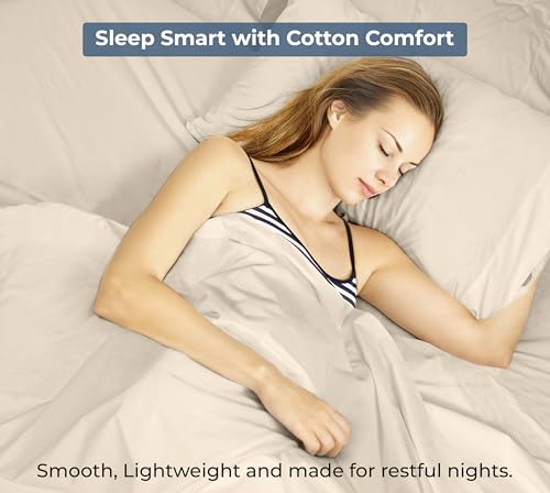 Royale Linens 100% Organic Cotton Fitted Sheet - Percale Weave - Super Soft Deep Pocket Bottom Sheets - Cream Elastic Sheet Twin Size - Twin Fitted Sheets Only - (39"x75"+15", Cream) ROYALE LINENS