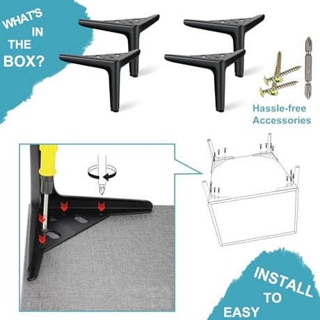 SunVFaFa Black Furniture Legs Heavy Duty, Metal Legs for Furniture Set of 4, Short Dresser Legs 5 Inch, Modern DIY Cabinet Feet Replacement for Couch Futon Cube Storage Nightstand Ottoman Sofa SunVFaFa