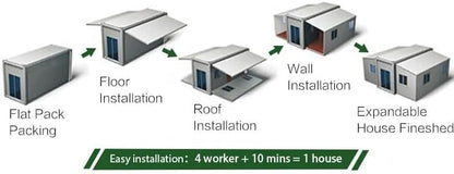 COMFYHOMES Expandable 19X20 FT 1/2 Bedroom Prefab House with Bathroom, Living Room, Kitchen, Windows and Lockable Door for Office, Hotel, Villa, Hospital, Shop, Warehouse (19X20 FT(with Restroom))