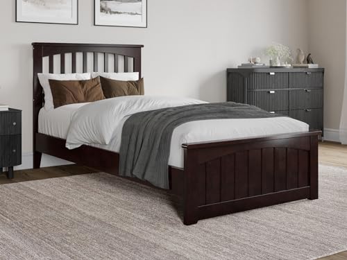 AFI Espresso Becket Twin XL Solid Wood Low Profile Platform Bed with Footboard - WoodArtSupply