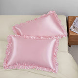SiinvdaBZX Ruffled Queen Satin Pillowcase Set of 2, Blush Pink Silky Satin Pillow Cases for Women Ruffle Pillow Shams Covers Princess Room Decoration, with Envelope Closure SiinvdaBZX