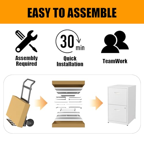 2 Drawer File Cabinet with Lock, Two Drawer Vertical Filing Cabinets, 18" Deep Steel Filing Cabinet for Home Office, Light Duty Metal White Filing Cabinet for Letter-Size Files - Assemly Required MetalMax