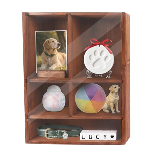 Dmnnlp Dog Memorial Shadow Box with Pen,11x4x14 Inch Pet Ashes Keepsake Wall-Mountable Display Case for Dog /Cat Loss Sympathy Gifts - Wooden Dmnnlp