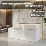 Modern Reception Desk with Counter,L-Shaped Reception Desk,86.6" Front Counter Table with Adjustable File Cabinet & Keyboard Tray,Suitable for Offices,Lobby,Hotel（R-high） Laxodor