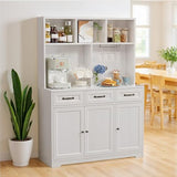 Gizoon Kitchen Pantry Cabinet with Microwave Shelf 60.2" Tall Coffee Bar Cabinet with Storage Kitchen Hutch with Countertop for Dining Room and Craft Room, White Gizoon