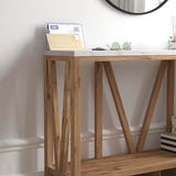 BizChair Farmhouse 2-Tier Console Table - Warm Oak Finish Engineered Wood Frame - Marble Finish Tabletop - for Entryway or Living Room BizChair