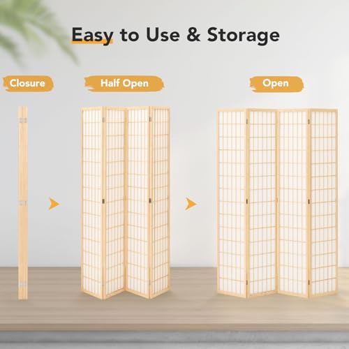 JOSTYLE Room Divider Wall 4 Panel, Folding Privacy Screen for Room Separation, Shoji Screen Japanese Style Room Divider, 5.9 Ft, Natural JOSTYLE