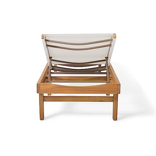 Christopher Knight Home Summerland Outdoor Mesh Chaise Lounge with Acacia Wood Frame, Teak Finish / White Mesh Christopher Knight Home