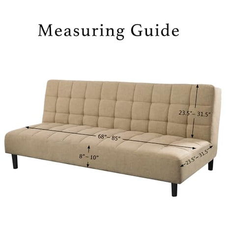 Turquoize Stretch Futon Cover Full Size Armless Sofa Bed Cover Futon Couch Cover Furniture Protector with Elastic Bottom Feature Thick Soft Checked Jacquard Fabric, Machine Washable, Biscotti Beige Turquoize