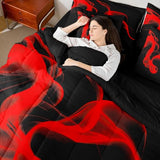 Feelyou Kids Black Red Abstarct 7 Piece Bedding Set King Size Abstarct Art Comforter Set with Sheets for Kids Adult Modern Minimalist Bed in a Bag Feelyou