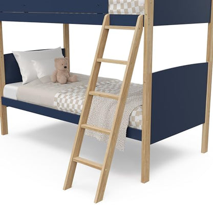 Storkcraft Next Delray Twin-Over-Twin Convertible Bunk Bed (Midnight Blue with Natural) – Modern, Stylish, 2-Tone Bunk Bed for Kids Bedroom