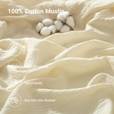 100% Muslin Cotton Cream Fitted Sheet Twin Only with 16" Elastic Deep Pocket, 1 Pack Soft Breathable Absorbent Gauze Single Fitted Bottom Sheet, Minimalist Fluffy Wrinkle Mattress Protector YASMENG