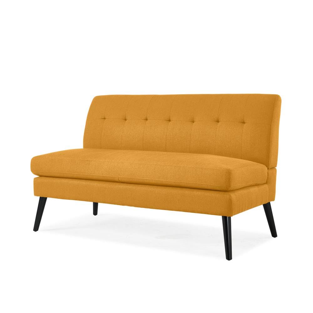 Handy Living Armless Loveseat in Mustard Yellow Linen with Espresso Legs Handy Living