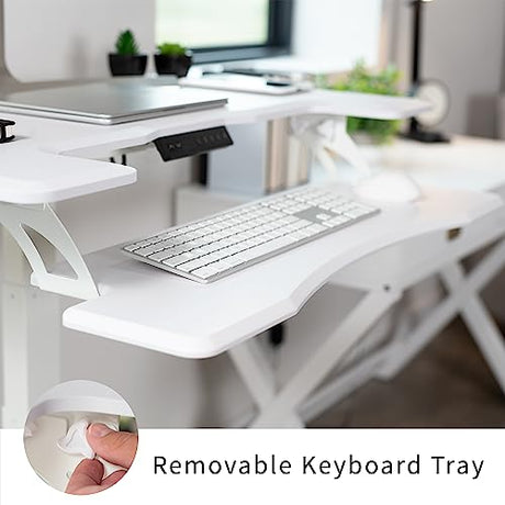 VIVO White Electric Mobile Height Adjustable 36 inch Dual Platform Standing Desk with Wheels, Rolling Small Space Table, Sit Stand Workstation, DESK-V111VTW VIVO