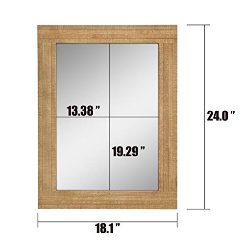 Stonebriar 24" x 18" Rectangle Natural Wood Frame Wall Mirror with Attached Hanging Brackets, Decorative Country Rustic Decor for the Living Room, Bedroom, Bathroom, Hallway, and Entryway Stonebriar