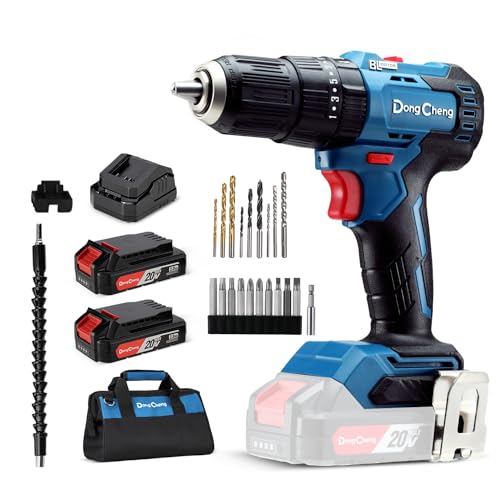 DongCheng 20V MAX Brushless Cordless 1/2" Hammer Drill Kit, 2 Batteries and Charger, 20+1+1 Metal Clutch, 435 in.lbs, 27000 IPM Compact Impact Drill for Drilling Brick Wall, Metal, Wood, Scre - WoodArtSupply