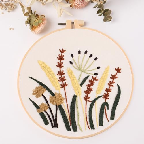 REEWISLY 4ps Embroidery Starter kit with Flowers Patterns and Instructions, DIY Adult Beginner Cross Stitch Kits, Including 2 Plastic Embroidery Hoop, 1 Pair of Scissors, Colored Threads and Needles