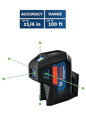 BOSCH GPL100-50G Green-Beam Self-Leveling Alignment Laser, Includes 2 AA Batteries, Built-In Multipurpose Mount, & Hard Carrying Case - WoodArtSupply