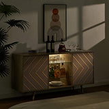 roomfitters Mid Century Modern TV Stand with Storage, Entertainment Center with LED Lights, Sideboard Credenza Buffect Cabinet, Media Console for Living Room (Geometric Grey, Gold Inlayed) roomfitters