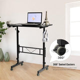 SIDUCAL Standing Desk Adjustable Height, Small Mobile Table with Wheels, Rolling Desk for Standing or Sitting, Portable Computer Desk for Walking Pad, Black SIDUCAL