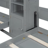 Aiuyesuo Dual Twin Size Wall Murphy Beds with Cabinets and Shelves, Pinewood Murphy Beds Frame with Convertible Shelf-Legs and Central Storage Unit for Guest Room, Bedroom, Home, Office (Gray-JU15) Aiuyesuo