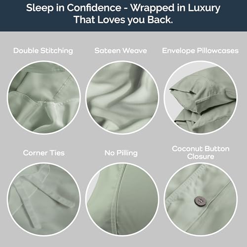 Olive + Crate Tencel Eucalyptus Cooling Duvet Cover Set - Hypoallergenic, Lyocell Tencel Duvet Cover - Soft, Temperature Regulating with Hidden Button Closure & Corner Ties - King Size [Spring Sage] Olive + Crate