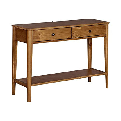 MUSEHOMEINC California Mid-Century Solid Wood 2-Tier Console Table with Drawers and Shelf/Console Sofa Table/Hallway/Entryway Table, Honey Brown - WoodArtSupply