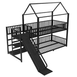Bellemave Twin Over Twin Bunk Bed with Slide, Kids House Floor Bunk Bed with Storage Stairs and Full Length Guardrail, Heavy Duty Bunk Beds for Girls, Boys, Black Bellemave
