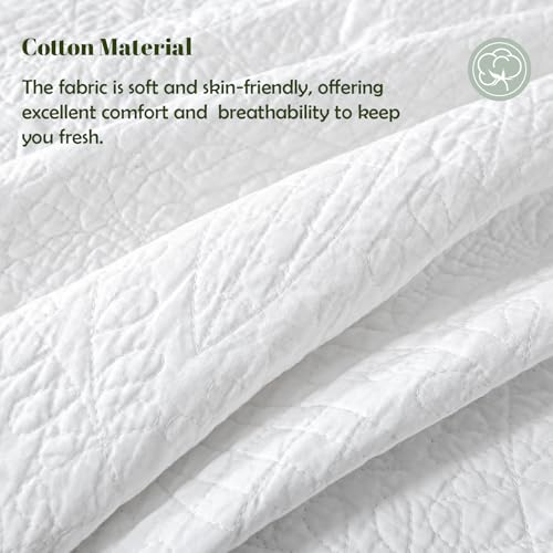 Aqzuxira White 100% Cotton Quilt Set King Size, 3 Piece Modern Textured Bedspread with Coin Pattern, Lightweight Crinkly Coverlet Sham Set, Soft Minimalist All Season Bedding, Garment-Washed Aqzuxira