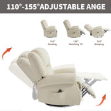 Montary Heavy Duty Manual Lift Recliner Chair with Heat Massage, Adjustable Footrest, Rocker & Swivel, Lay Flat Function in Breathable Leather Reclining Sofa Chair (White) Montary