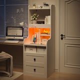 EnHomee Tall Nightstand with Charging Station and LED Lights - Stylish White Nightstand with 2 Drawers and Shelves EnHomee