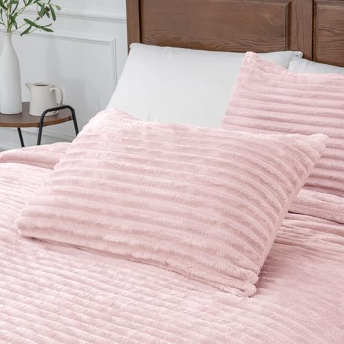 BEDELITE Fleece Full Comforter Set -Super Soft & Warm Fluffy Pink Bedding, Luxury Fuzzy Heavy Bed Set for Winter with 2 Pillow Cases BEDELITE