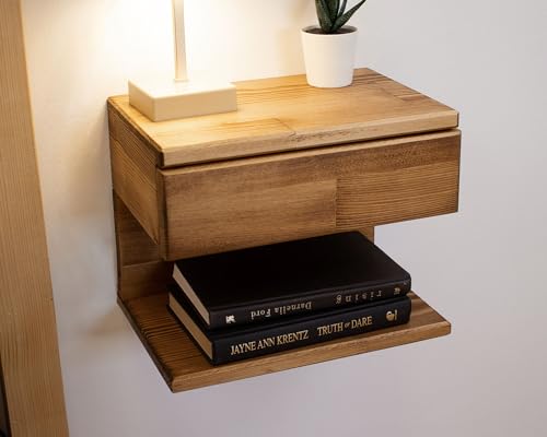 WOODCHES Floating Nightstand Side Accent or End Table with Storage Drawer, Wood Bedside Shelf, Handmade Floating Table (CAPE TOWN) - WoodArtSupply