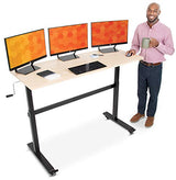 Stand Steady Tranzendesk | 55 Inch Standing Desk with Detachable Wheels | Crank Height Adjustable Sit to Stand Workstation | Modern Ergonomic Desk Supports 3 Monitors (Maple) Stand Steady