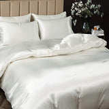 P Pothuiny 5 Pieces Satin Duvet Cover Full/Queen Size Set, Luxury Silky Like Ivory White Duvet Cover Bedding Set with Zipper Closure, 1 Duvet Cover + 4 Pillow Cases (No Comforter) P Pothuiny