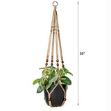 Mkono Macrame Plant Hanger Indoor Jute Hanging Planter Basket with Wood Beads Decorative Flower Pot Holder No Tassels for Indoor Outdoor Boho Home Decor 35 Inch, Brown, Set of 1 (POTS NOT Included) Mkono