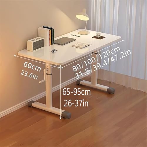 Manual Standing Desk, Adjustable Height Work Table Hand Crank Sit Stand Desk Home Office Desk Computer Workstation with Frame,White,120cm Generic