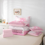 Feelyou Kids Pink Bowknot Bed in A Bag Full Size, Personalized Initial A Comforter Set with Sheets Princess Glitter 7 Pieces Bedding Set Boys Girls Bow Alphabet Teens Bed Set Bedroom Decor 7Pcs Feelyou