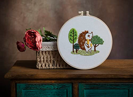 Ebherys Level 1 Embroidery Kits for Beginners and Adults, Different Animals Pattern, 1set as a Pack, inculde 1 Hoop, Instruction and Enough Threads, Easy and Basic Stitches (Hedgehog) Ebherys