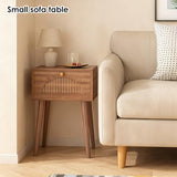 Fixwal Nightstands Set of 2 with Fluted Door, Small End Table with Solid Wood Feet for Bedroom Small Space, Modern Mid-Century Bedside Table, Natural Walnut, 13.8 x 10.6 x 21.3in Fixwal