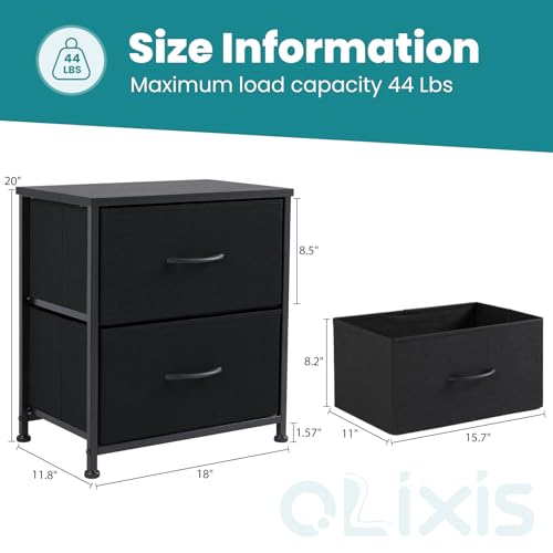 NEWBULIG Nightstand Small Dresser with 2 Fabric Drawers 25 Inch Tall Bedside Table Storage Furniture for Bedroom Closet Entryway College Dorm Black NEWBULIG