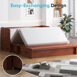 CECER Queen Size Murphy Bed with Tri-Folding Mattress，Murphy Bed with Charging Station and Two Large Storage Drawers for Small Spaces/Bedroom（Maroon）-Mattress Include CECER