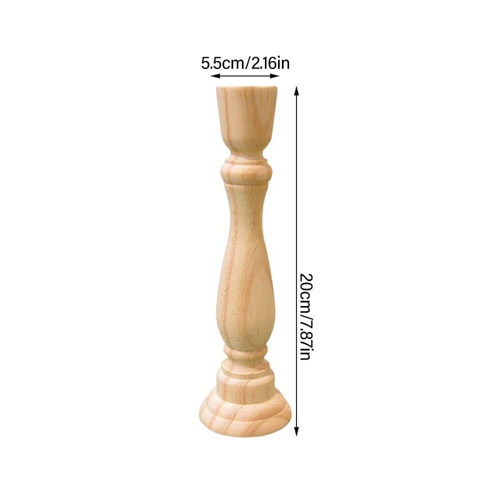 2Pcs Wooden Candlesticks Stand Candle Holder Chunky Rustic Shabby Chic Carved Pillar Church Wedding Decoration(7.87inch,Wood) HomeSoGood
