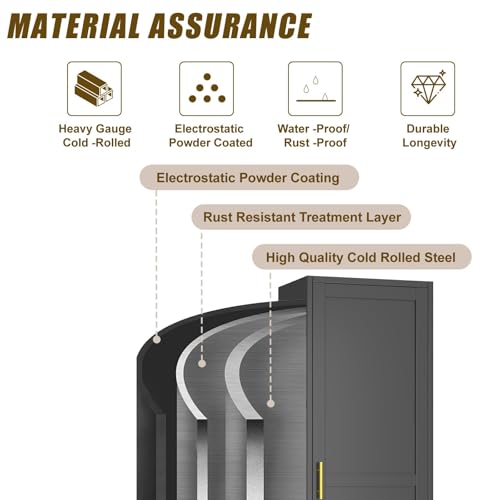 risuoge Metal Locker Cabinet, 19.7’’W Narrow Lockable Single Bathroom Storage Cabinet, File Cabinet with Lock and Adjustable Shelves for Living Room, Home Office, Kitchen, Black risuoge