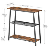 HOOBRO Narrow Console Table, 3-Tier Small Entryway Table with Storage Shelves, Behind Couch Sofa Table, Hallway Table for Entryway, Foyer, Hallway, Living Room, Rustic Brown and Black BF62XG01 HOOBRO