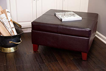 Homepop Home Decor |K2380-E155 | Luxury Large Faux Leather Square Storage Ottoman | Ottoman with Storage for Living Room & Bedroom, Distressed Brown - WoodArtSupply