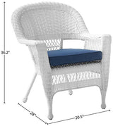 Jeco Wicker Chair with Blue Cushion, Set of 2, White/W00206- Jeco
