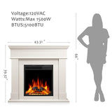 43 Inch Electric Fireplace with Mantel Wooden Surround Firebox TV Stand,FreeStanding Electric Fireplace Heater Entertainment Center,Adjustable Led Flame,750W-1500W,Cream ZAFRO
