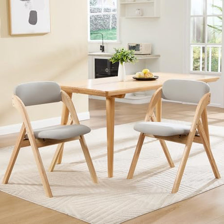 YUUIJOAA 2-Pack Folding Chairs with Cushion Linen Padded Foldable Chairs Raw Wood Folding Dining Chairs for Dining Rooms Kitchen Parties Offices Indoor Outdoor Light Grey YUUIJOAA