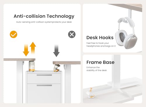 BANTI 48 × 24 Inches Standing Desk, Ergonomic, Electric Height Adjustable, Sit and Stand Up, Computer Office Desk with Splice Board, White Frame/Maple Top BANTI